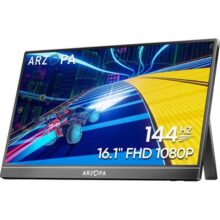 ARZOPA Monitor portátil para jogos de 161” 144Hz monitor portátil 1080P FHD Kickstand com HDR ultrafino cuidados com os olhos segunda tela externa pa