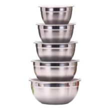 Bowl Inox Kit Tigela Saladeira Com Tampa 5 Peças