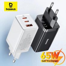 Carregador Portátil Baseus GaN5 Pro 65W Carregamento Rápido 4.0 Tipo C e USB com Cabo 100W