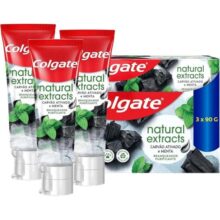 Colgate Creme Dental Vegano Natural Extracts Carvão E Menta, Dentes Mais Brancos, Sem Gluten, Com Flúor, 90g – 3 Unidades