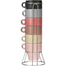 Conjunto 6 Xícaras de Café Empilhavéis de Cerâmica com Suporte Coloridas 90ml – Wolff