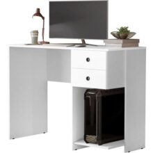 Escrivaninha Mesa de Computador com 2 Gavetas e Suporte para CPU/Gabinete – Ideal para Estudo Trabalho e Escritório (Branco)