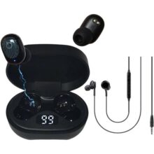 Fone Bluetooth 5.0 Preto Compatível com todos os aparelhos confortável e carregamento rápido + Fone com Fio P2 – Kit