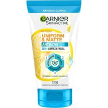 Garnier Sabonete Facial 3 em 1 Uniform & Matte Antiacne, Esfolia Levemente, com Ação Antiacne, Antimarcas e Antioleosidade, 120g