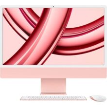 iMac. O computador desktop tudo em um da Apple com chip M3 (2023): CPU de 8 núcleos, GPU de 8 núcleos, tela Retina 4.5K 24 pol, 8 GB de memória unificada, SSD de 256 GB e acessórios na mesma cor.Rosa