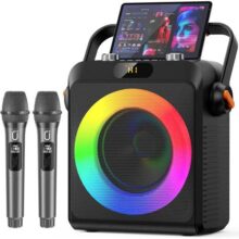 JYX Máquina de Karaokê com 2 Microfones Sem Fio para Adultos e Crianças, Sistema Portátil de Karaokê com Luzes de DJ, Caixa de Som para Festas em Casa, Acampamentos ao Ar Livre