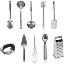 KIT 10 Pçs Inox Colher Concha Massa Escumad Triturad Ralador Espatula Bolo Batedor Sorvete