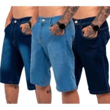 Kit 3 Bermudas Jeans Masculina Lycra Elastano