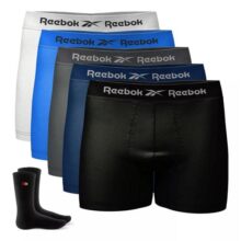 Kit 5 Cuecas Reebok Boxer Sem Costura Box+ 2 Meias Sandrini