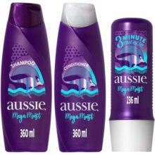 Kit Aussie Mega Moist Super Hidratação Shampoo 360ml e Condicionador 360ml e 3 Minutos Milagrosos 236ml