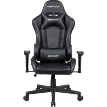 MAX RACER – Cadeira Gamer Aggressive – Cadeira Ergonômica para Jogos, Poltronas Gamer de Aço – Até 150kg, Braços 1D, Tecido Sintético PVC, Inclinação 180°, Almofada Cervical e Lombar- Preta