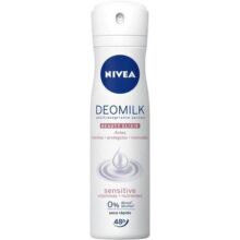 Nivea Desodorante Antitranspirante Aerossol Deomilk Sensitive 150ml – Proteção Prolongada De 48h, Ajuda A Cuidar Da Pele Sensível, Hidratação Com A Preciosa Essência Do Leite, Fragrância Refrescante, Sem Álcool Etílico, Toque Seco