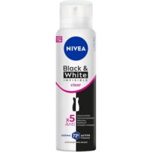 NIVEA Desodorante Antitranspirante Aerossol Invisible Black & White Clear 150ml – Proteção prolongada de 48h, cuidado suave e ação antibacteriana