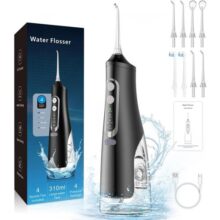 Oral Irrigator, Limpeza de Dentes Sem fio 4 Modos Irrigador Oral 310ML Portátil e Recarregável Cabo USB C IPX7 à Prova d’água limpador de Irrigação de fio Dental para Viagens para Casa, Preto