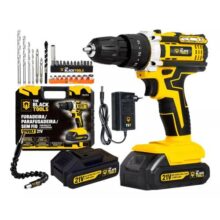 Parafusadeira Furadeira De Impacto Profissional 21v Modelo TB-21PX 2 Baterias Com Maleta The Black Tools 110/220V 60Hz Amarelo