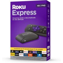 Roku Express | Dispositivo de streaming para TV HD/Full HD compatível com Alexa, Siri e Google. Inclui Cabo HDMI Premium