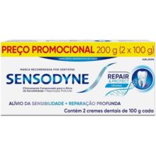 Sensodyne Creme Dental Repair e Protect com Flúor, Reparação Profunda, Alívio da Sensibilidade, 2 unidades, 100g cada