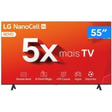 Smart TV 55″ 4K LCD LED NanoCel LG 55NANO80TSA AI Processor Wi-Fi e Bluetooth 3 HDMI 2 USB