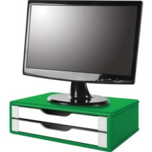 Suporte Monitor 2 Gavetas, Mdf Verde C/Gaveta Branca