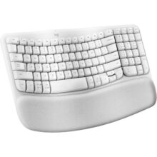 Teclado Ergonômico sem fio Logitech Wave Keys com Design Ondulado, Suporte para Descanso de Pulso Acolchoado, Bluetooth ou Receptor USB Logi Bolt, Compatível com Windows/Mac e Layout US – Branco