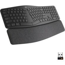 Teclado sem fio Logitech ERGO K860 com Layout de Teclado Dividido, Suporte para Descanso de Pulso, Tecido Resistente a Manchas, Conexão Bluetooth e USB – Compatível com Windows e Mac.