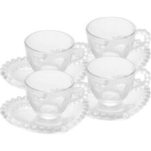 Wolff Coração Pearl Conjunto de Xícaras para Café com Pires de Cristal 4 Peças, Transparente, 85 ml