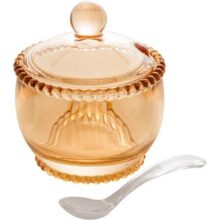 Wolff Pearl Açucareiro de Cristal com Colher, Laranja (Âmbar), 10 x 8 x 7 cm